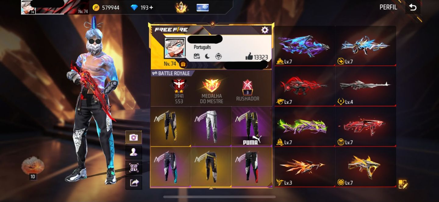 Conta Free Fire Gemada com 8 Angelicais 8 Evolutivas 5 Punhos 800+ Peitorais