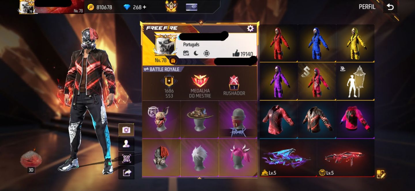 Conta Free Fire com Primeiro Terceiro Setimo Passe Ragnarok Mestre S6 S7 Prime 8