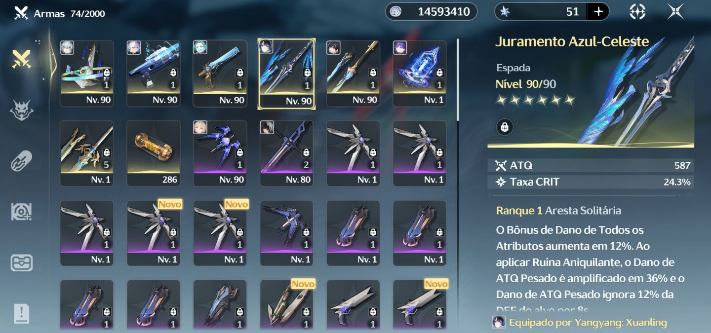 Conta WuWa UL 64 | Yangyang Xuanling S3 + Arma | Lucy S2 + Arma | Lucilla + Arma