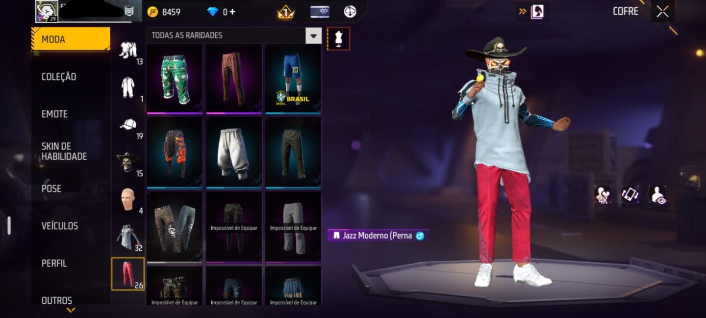 Conta Free Fire Nível 29 - Visual Caveira + Moto + Pet