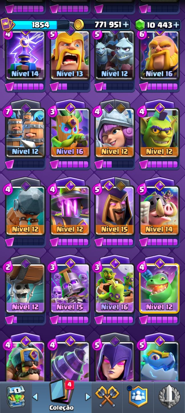 Conta Clash Royale nv. de coleção 1854 (Torre do rei 16)!!!!