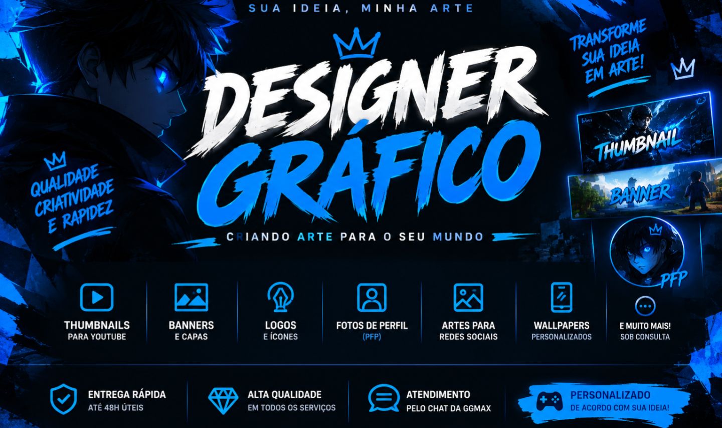 DESIGNER GRÁFICO | SUA IDEIA, MINHA ARTE! | THUMBNAILS, LOGOS, BANNERS, R$3+