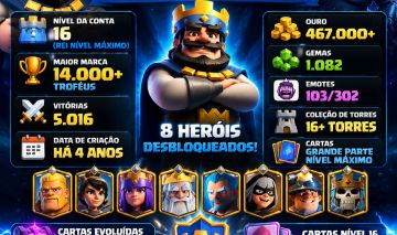 CONTA DE CLASH ROYALE,NIVEL 16, EVOLUÇÕES, HERÓIS