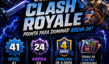 CLASH ROYALE CONTA| 9712 Troféus | Arena 24 | Lv. Rei 14 | EMBLEMA DE 4 ANOS