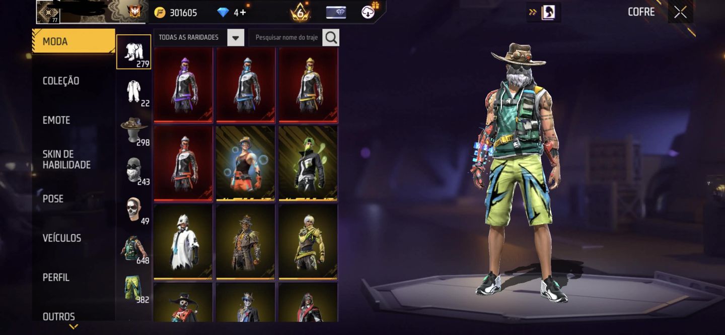 CONTA DE FF GEMADA STEAM PUNK+PRIME 6 + FREE FIRE+ PUNHOS + TOP CRIMINAL ROXO