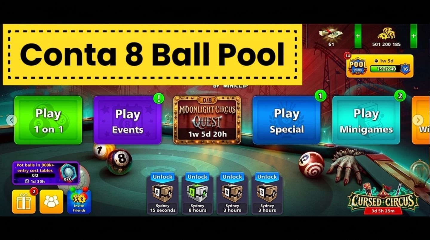 Online! - Conta de 100M a 500M de Fichas 8 Ball Pool
