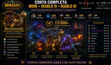 CONTA WOW COMPLETA + D4 + D3 BRUTOSSAURO + 119 MONTARIAS + 13K+ CONQUISTAS