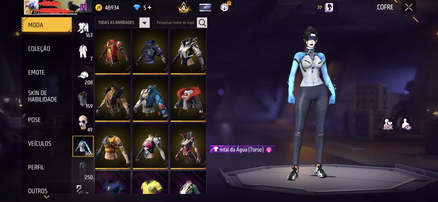 Conta FF 2020 gemada, possui diversas skins raras.