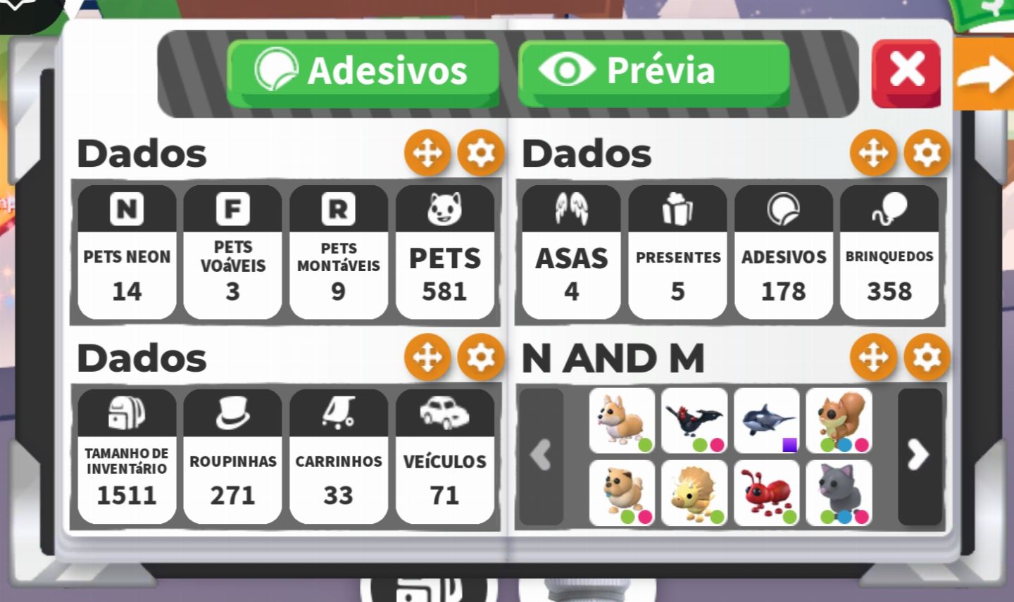 Pets e itens do jogo adopt me