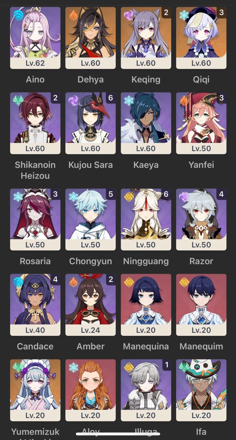 CONTA GENSHIN AR60 C MTS PERSONAGENS: FLINS + BIS, KINICH + BIS, RAIDEN + BIS