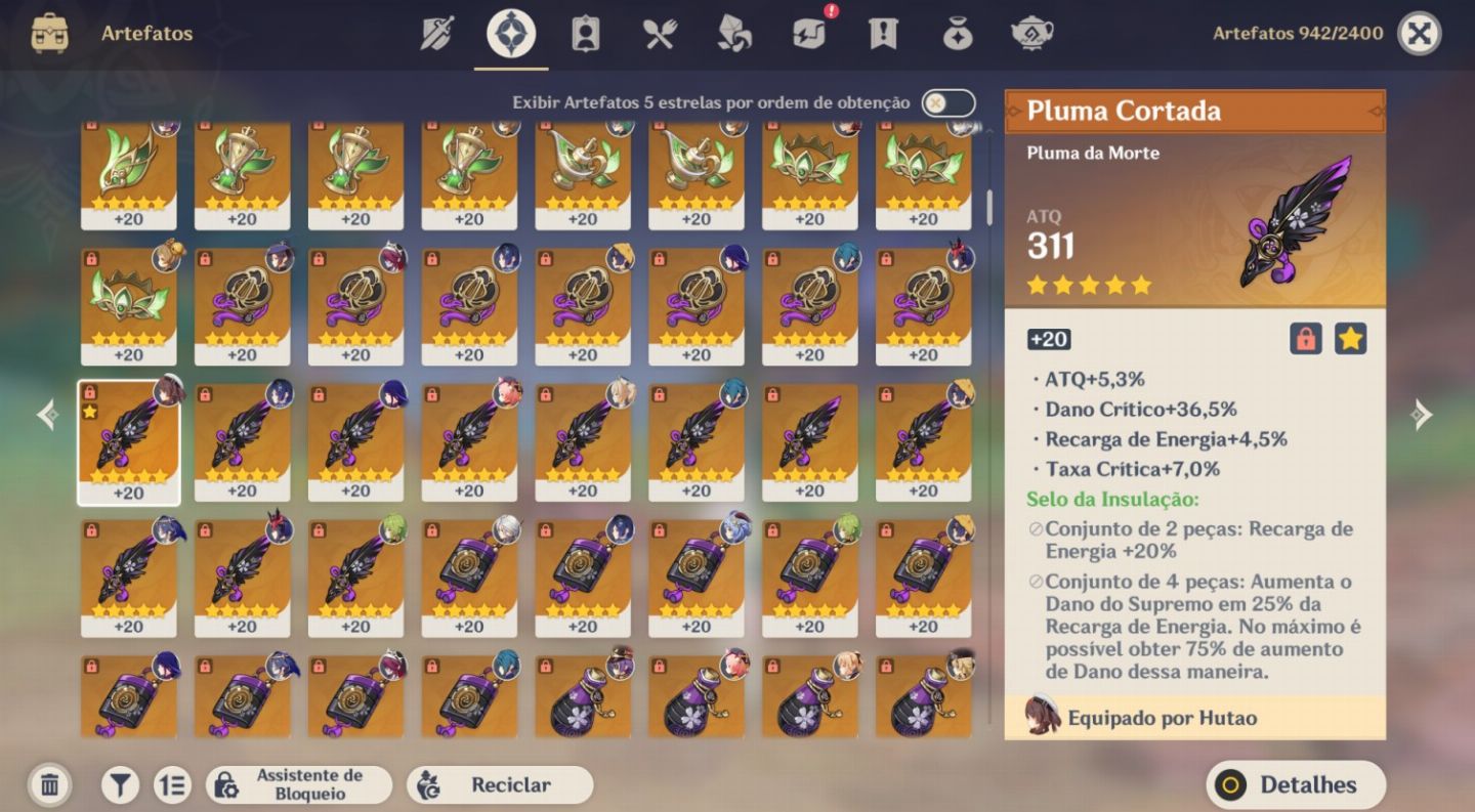 CONTA GENSHIN IMPACT AR60 HUTAO C4+BIS+SKIN, YELAN C2+SKIN+BIS E MUITO MAIS