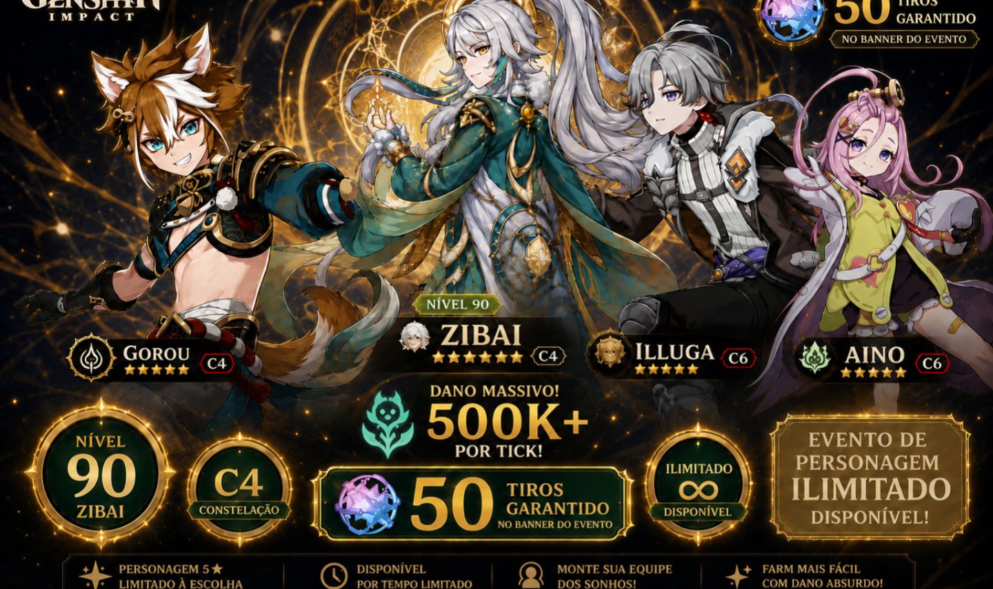 CONTA GENSHIN IMPACT ZIBAI C4+TEAM PREMIUM F2P | SELETOR ANIVERSÁRIO LIMITADO!