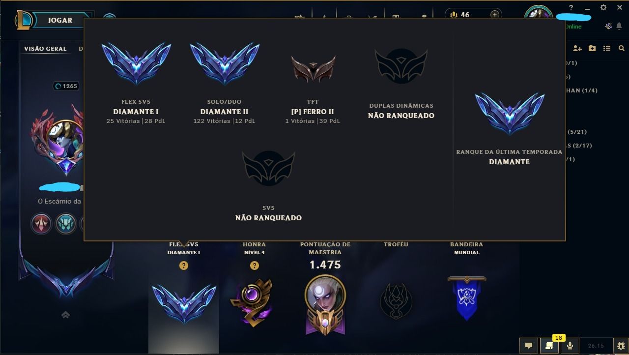 Conta league of legends - 500 skins - Diamante