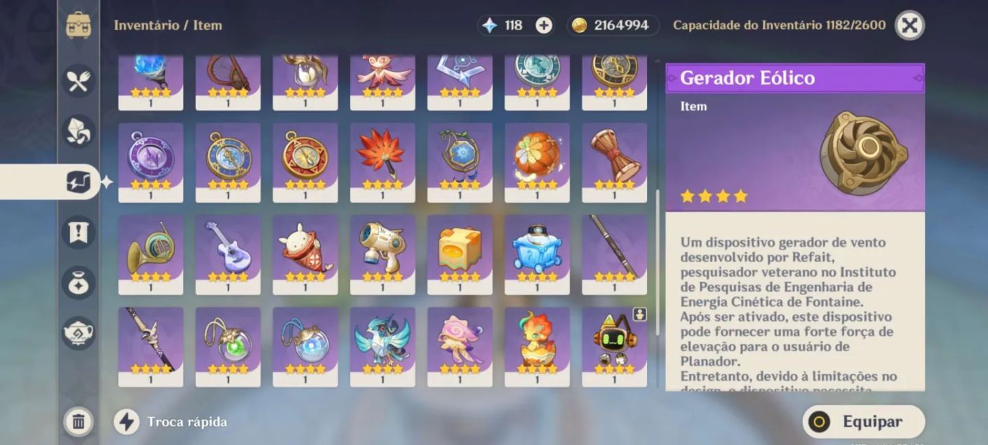 Conta end game wesley c4r1 venti c2r1 vários personagens Cons e armas