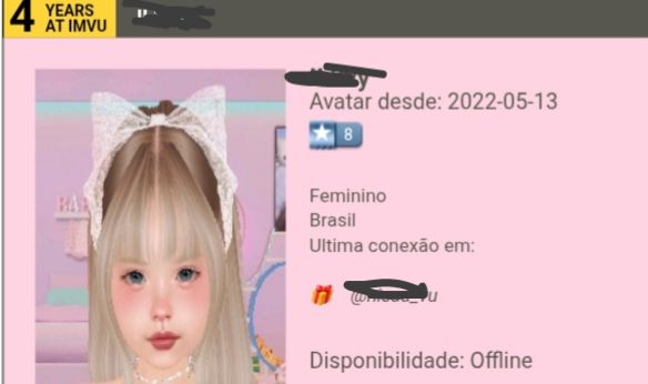 CONTA IMVU UNISSEX 4 ANOS