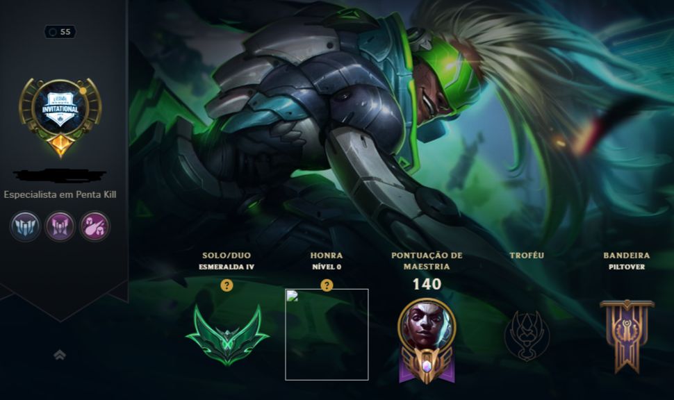 Conta de lol esmeralda 20 skins lvl 55