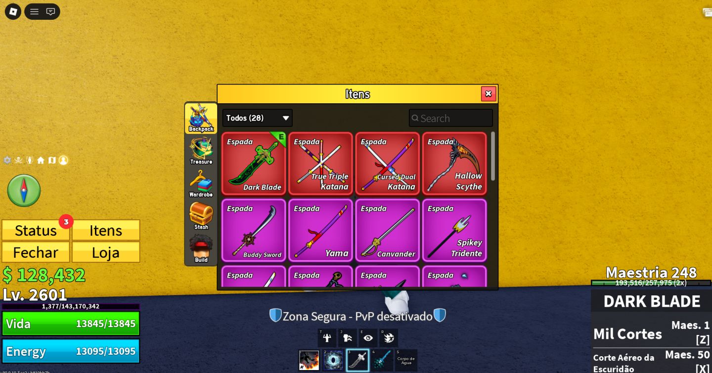CONTA BLOX FRUITS | DARK BLADE + KITSUNE, DRAGÃO, DOUGH, BUDDHA, MAMUTE PERM