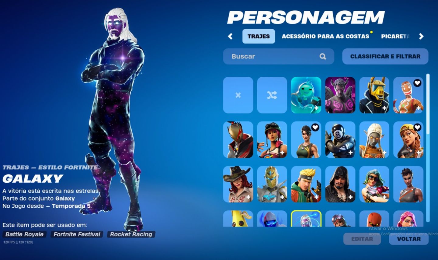 Conta com muitas skins de fortnite