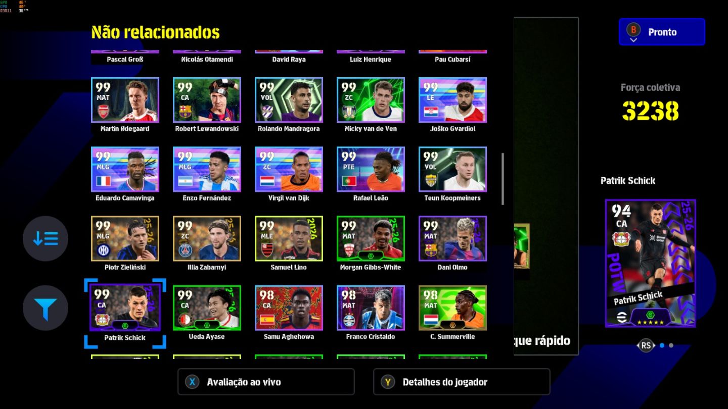 Conta PC Steam Baggio 108, Eric Cantona 106, Declan Rice 106, Nesta 107 e CIA