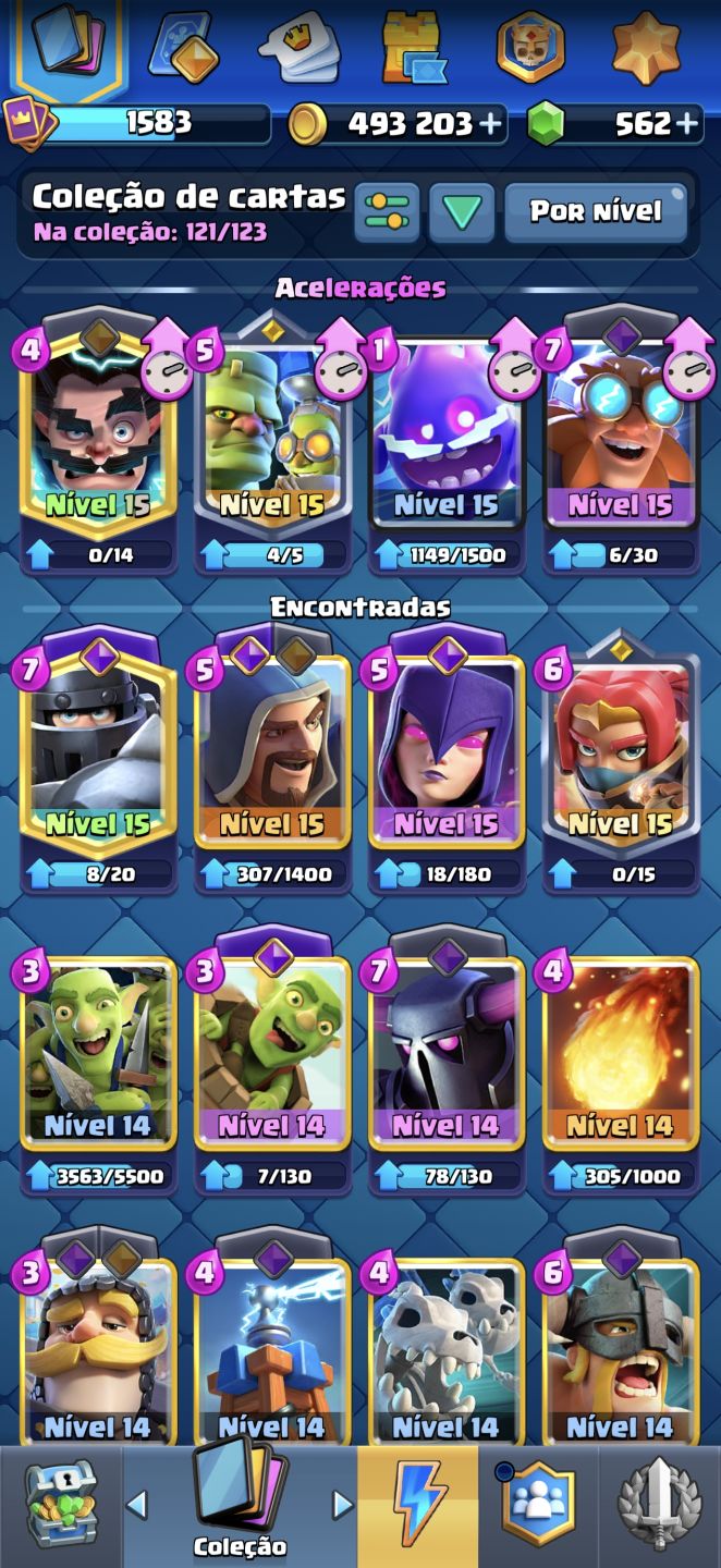 CONTA CLASH ROYALE TOP 10.106 TROFÉUS |CARTAS NÍVEL 15|493K DE OURO + 562 GEMAS