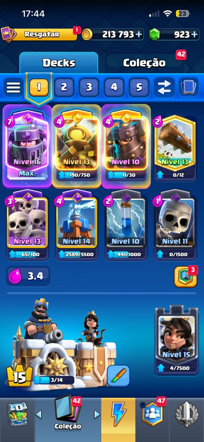 Conta de Clash royale arena 25 rei nível 15 mega cavaleiro