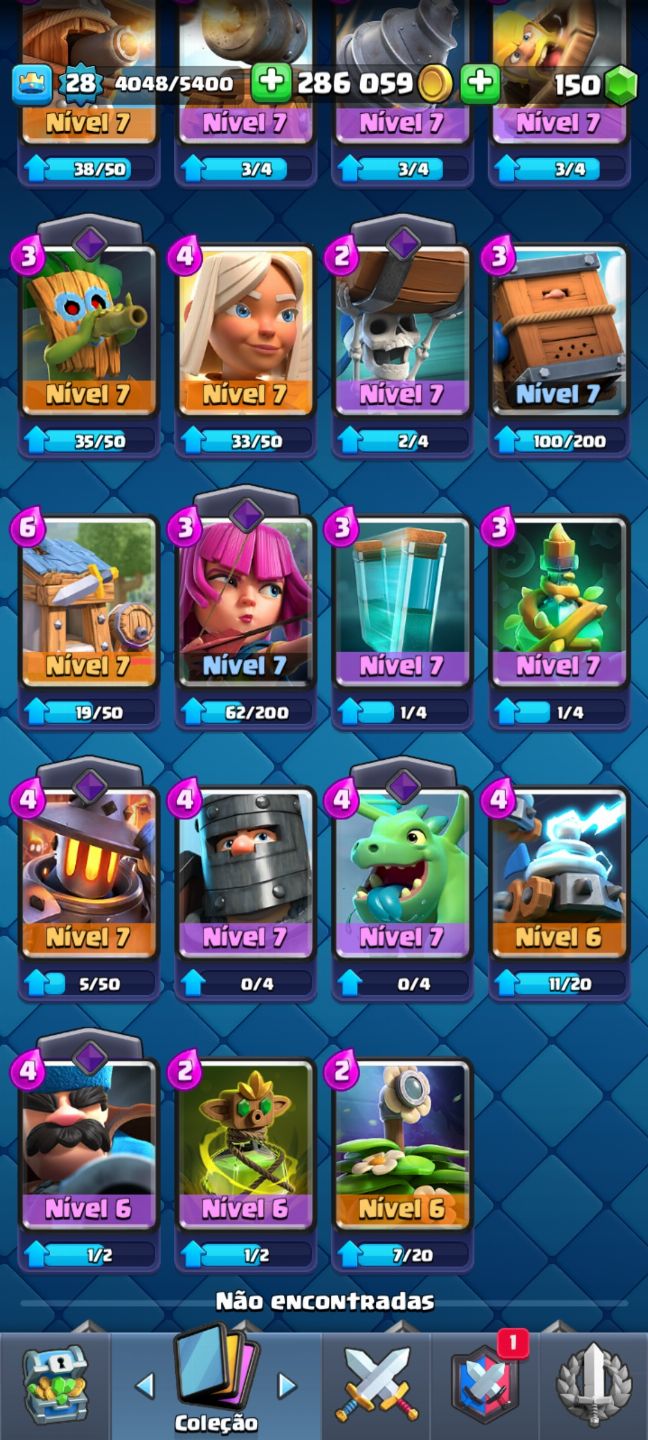Conta de clash royale com várias cartas nível 11