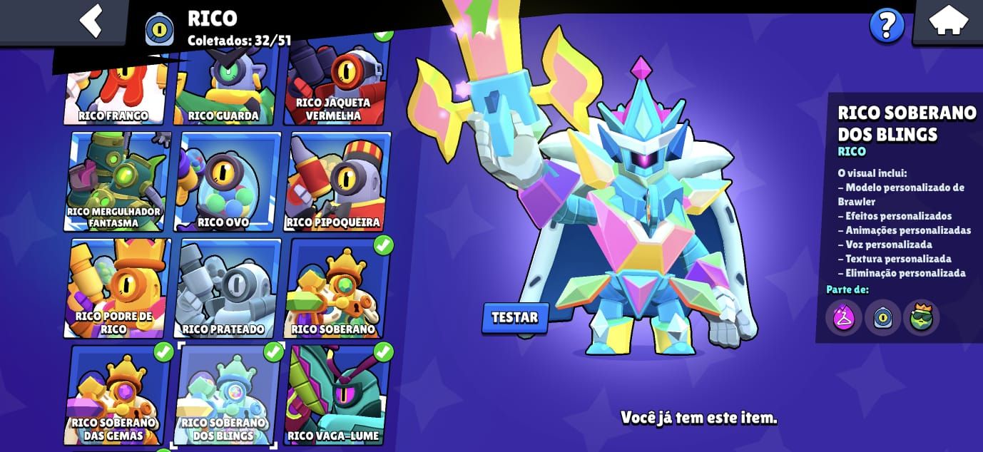 (PRA SAIR LOGO) CONTA RARA BRAWL STARS FULL (106/107) + 60K Troféus + Skins Ants