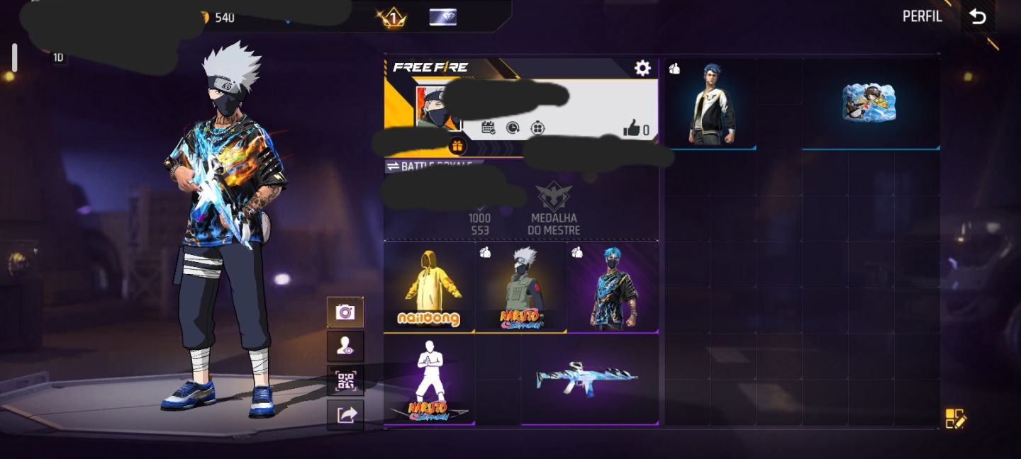 CONTA FF + NAILOONG + KAKASHI + 2 SKINS + EMOTE + XM8 ATRIBUTADA (SEU EMAIL)