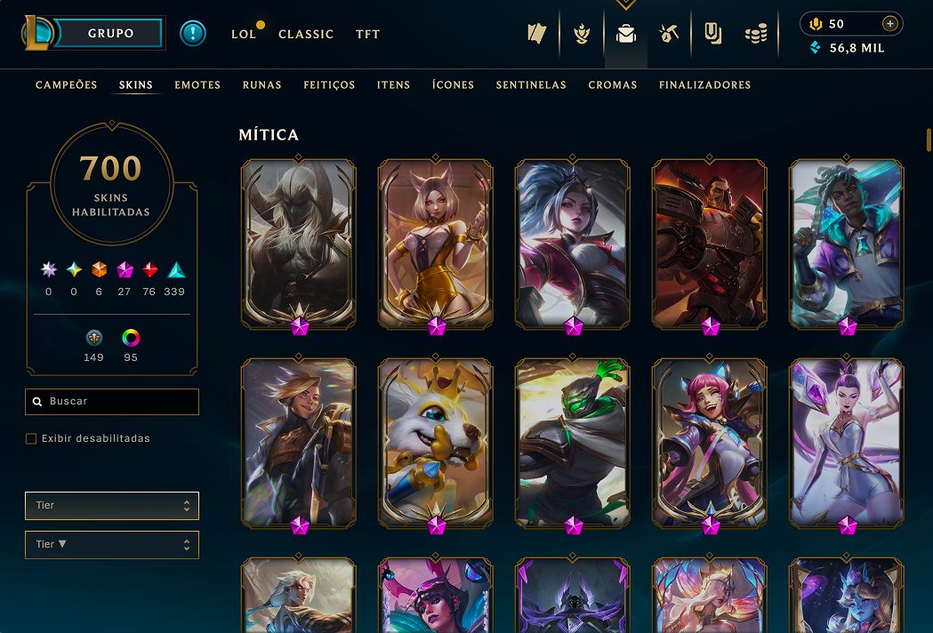 Conta LoL Diamante SOLOQ & TFT , 700 Skins, Nível 390, Acesso Completo
