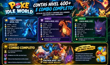 POKE IDLE WORLD CONTAS NÍVEL 400+ E COMBO COMPLETO!