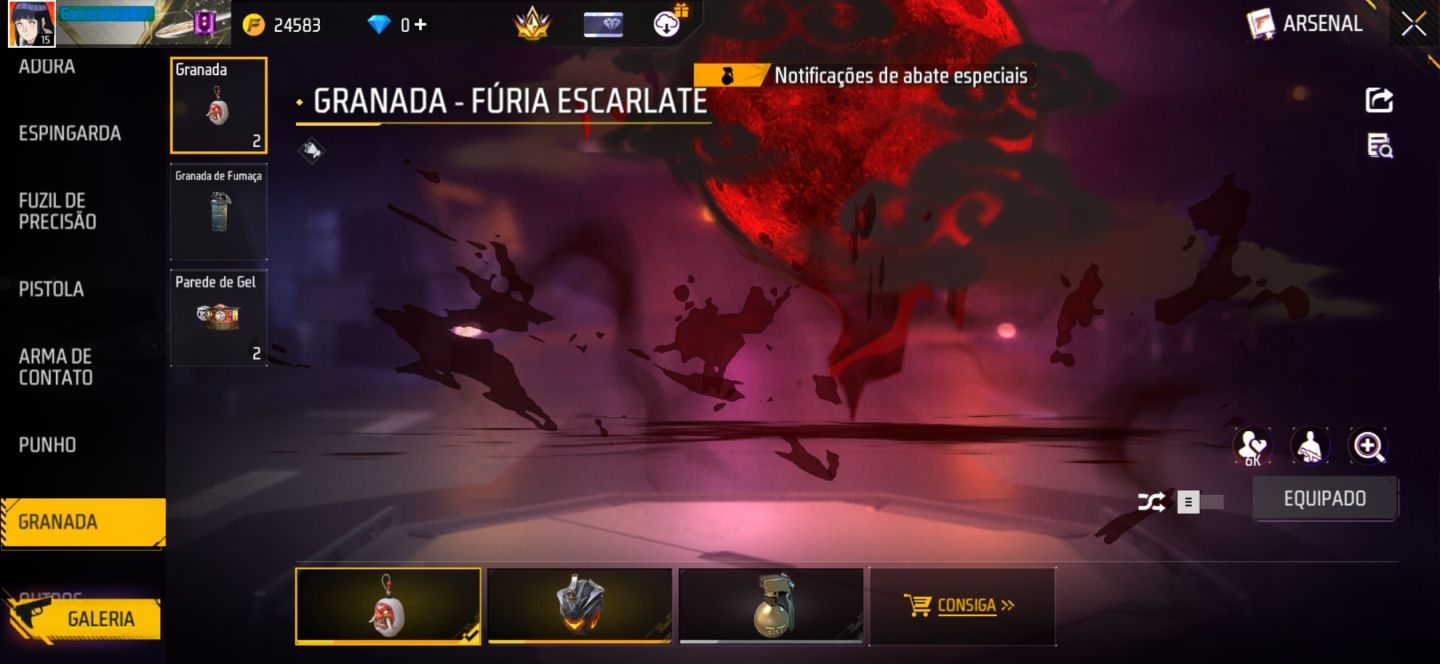 CONTA FREE FIRE COM CONJUNTO DAMA ESCARLATE | VSK94 ATRIBUTADA | CARTÃO DE TROCA