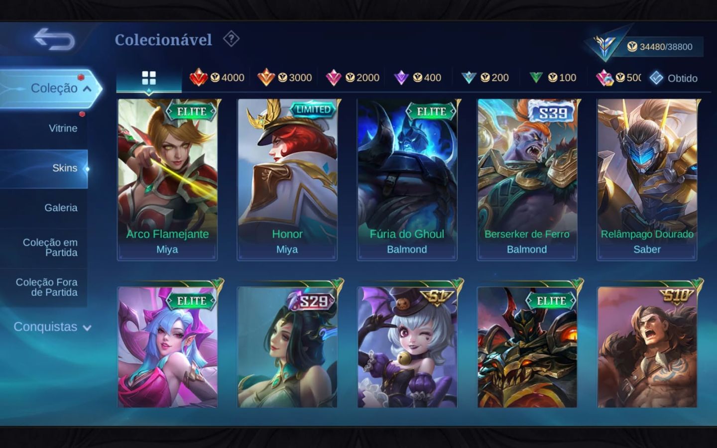 Conta Mobile Legends | 169 Skins + Gaara Naruto + Collector | Skins na descrição