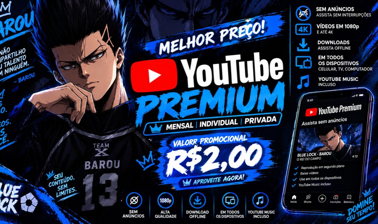 YouTube Premium 30 Dias | Ativação no seu E-mail ou Conta Família 5 Vagas