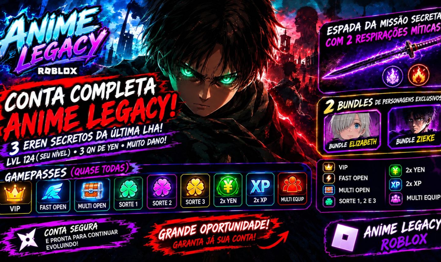 Anime Legacy Roblox | 3 Eren Secretos + Blessing Max + Quase Todas as Gamepasses