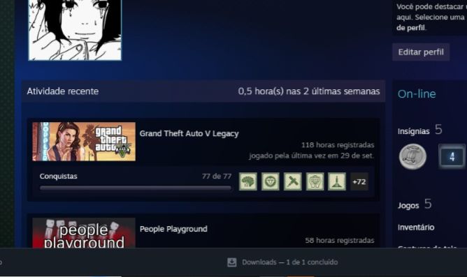 Conta Steam Nível 5|Full Acesso(Altera Tudo)|GTA V+People Playground+Gang Beasts