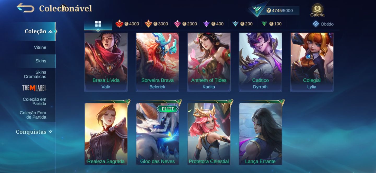 Conta mobile legends 27 skins