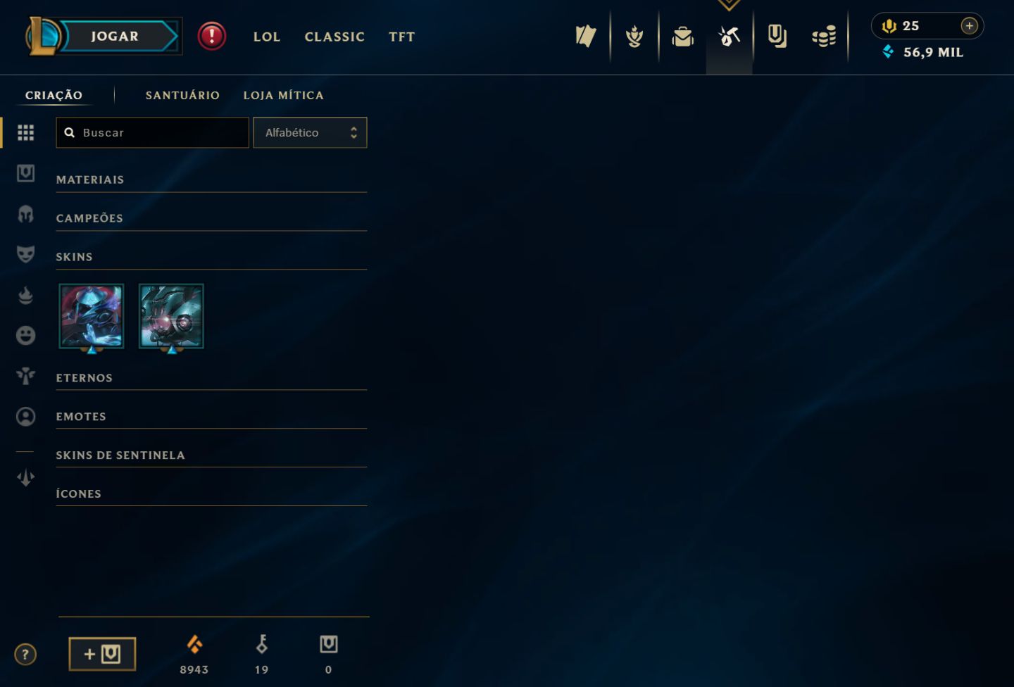 Conta LoL LVL298 Todos campeões 106 Skins 64 Cromas Plat 4