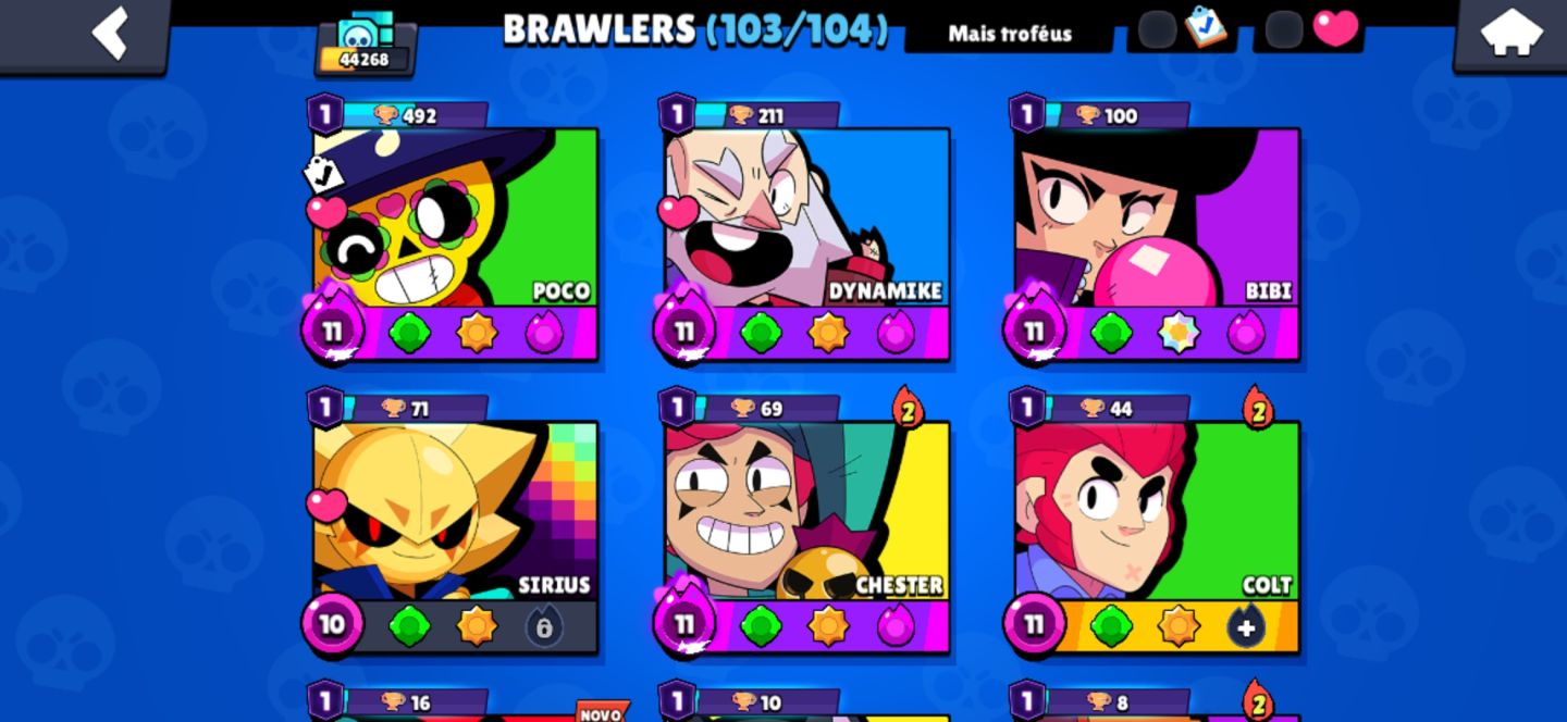 CONTA DE BRAWL STARS COM 103 BRAWLERS 44K TROFEUS