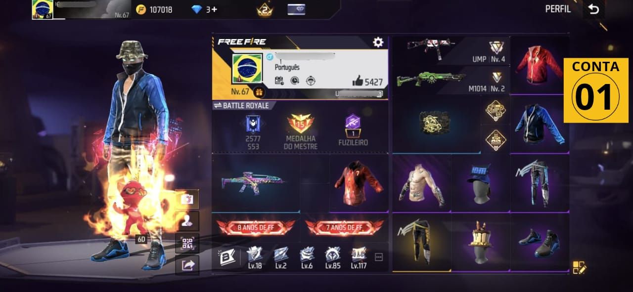 CONTAS FREE FIRE | GEMADAS + VÁRIOS CONJUNTOS E SKINS