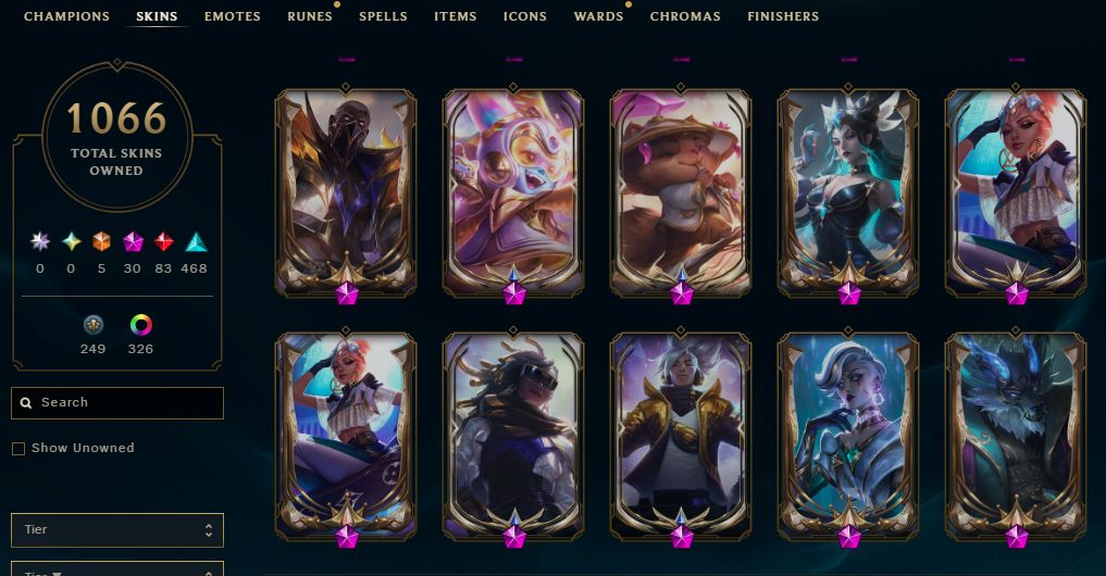 1066 SKINS, 327 CHROMAS - CONTA DE LEAGUE OF LEGENDS