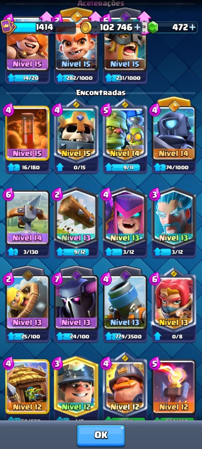 CONTA CLASH ROYALE NIVEL 15, VARIAS EVOS E HEROIS