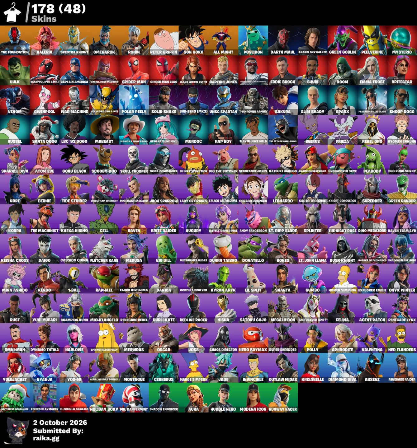 Conta Fortnite com 178 skins, incluindo Renegade, Billie entre outros