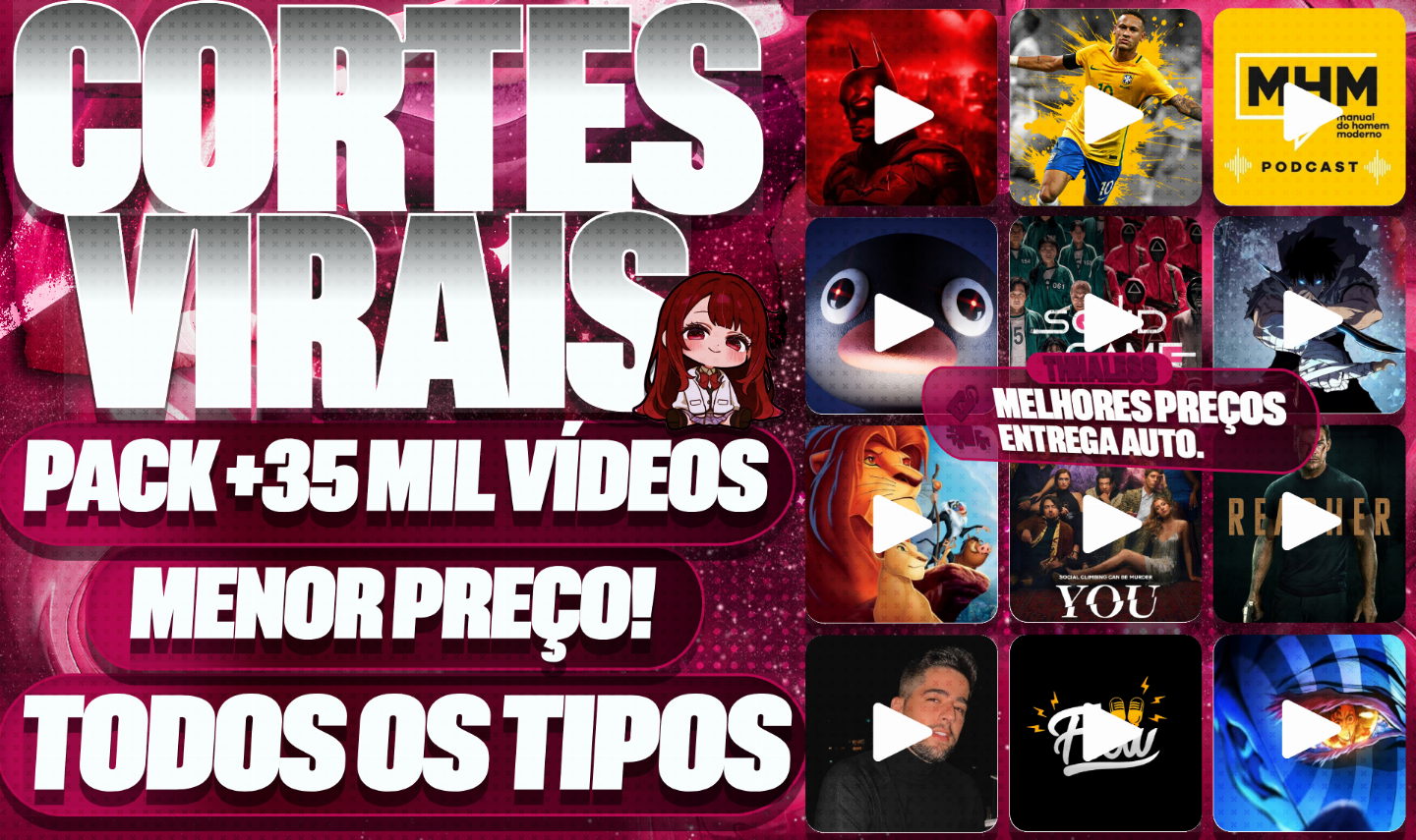 [BARATO] PACK DE +35K CORTES/VÍDEO VIRAIS! PRONTOS PARA POSTAR TODOS OS TIPOS!