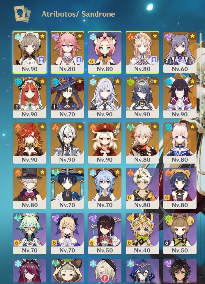 Genshin Impact AR 58 | América | 23 personagens 5 | 8 armas 5