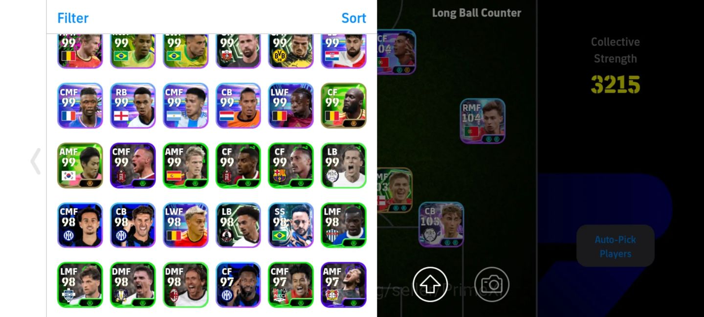 Conta eFootball 3212 Força | Puyol 107 Gullit 106 Cruyff 105 CR7 104
