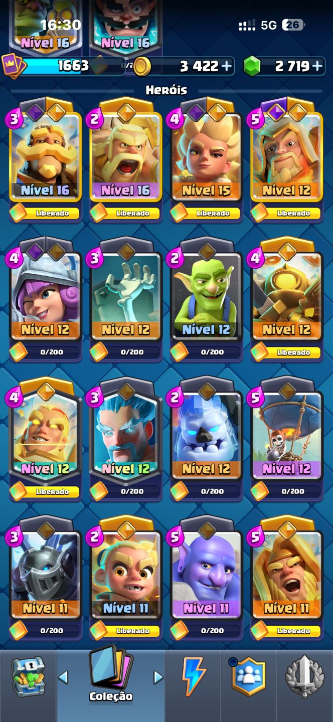 Conta Clash royale 13.5k trofeus com varias cartas lvl 16