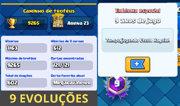 EMBLEMA 9 ANOS DE JOGO | 9 EVOLUÇÕES | Arena 23 | Conta Clash Royale
