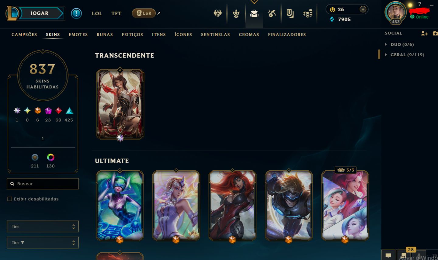 Conta RIOT - League of Legends(837 skins)/Valorant(182 skins)/TFT (+15k GASTO)