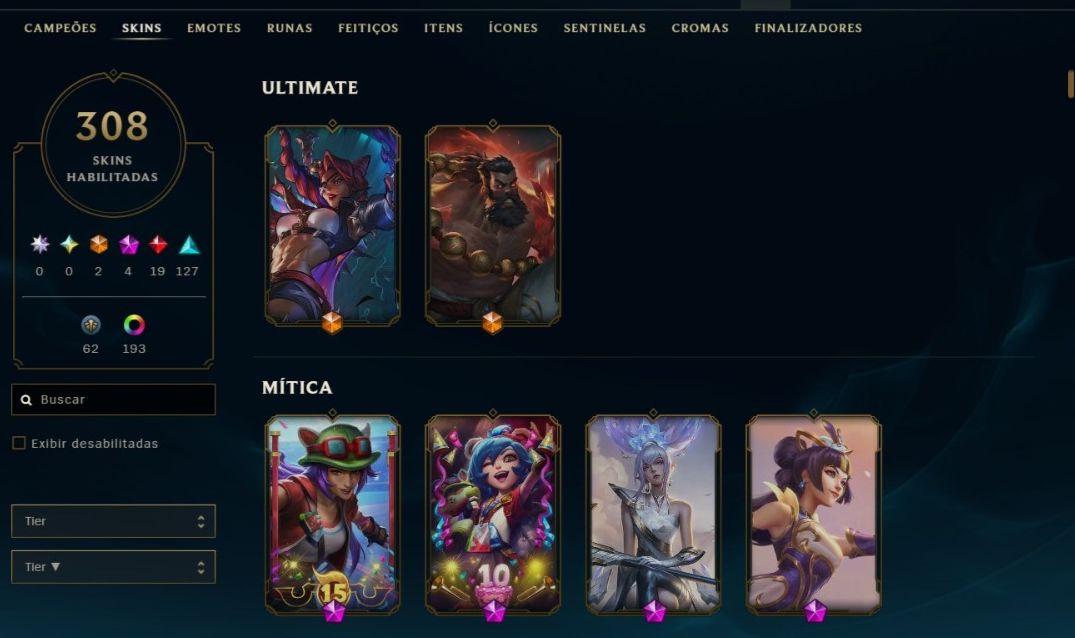 Conta lv 1117 esmeralda 4 com 308 skins