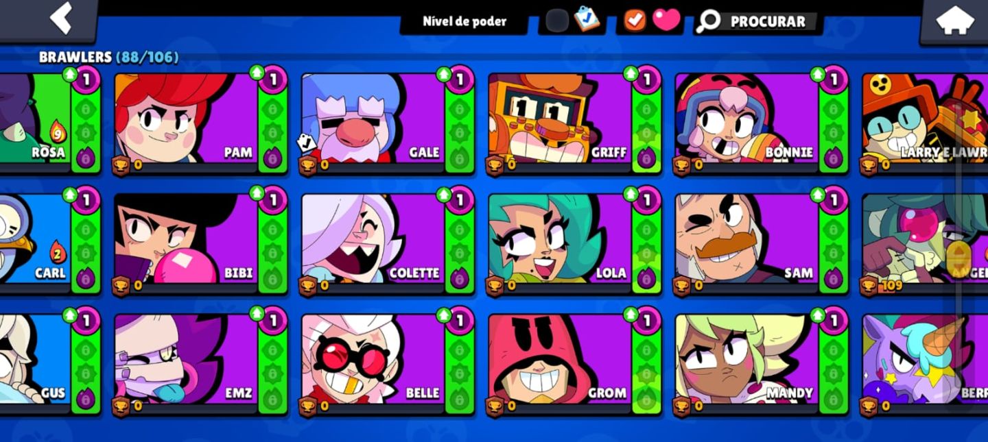 Conta de Brawl Stars gemada com 86 brawlers